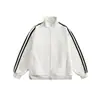Chaqueta retro americana con cuello alto y tres rayas para hombre, chaqueta de otoño moderna holgada con doble cremallera, abrigo cárdigan para pareja