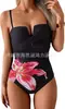 Aliexpress Amazon Popular Europeo y Americano Multicolor Talla Grande Una Pieza Cruzado Bolso Duro Plegado Push-Up Adelgazante Traje de Baño para Mujer