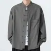 Chaqueta casual de lino, corte holgado, estilo chino nuevo, color liso, talla grande, camisa, cuello mandarín, manga larga, mezcla de algodón y lino para hombre