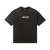 Marca de moda estadounidense Saint Miael Street Hip-Hop Estampado de letras Retro Desgastado Holgado Unisex Camiseta de manga corta