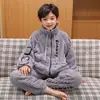 Pijama Masculino Infantil Outono e Inverno Fleece Coral Menino Gola Alta Conjunto Cardigan Meninos Flanela Inverno Roupa de Casa