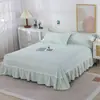 Saia de Cama Escovada Colcha Peça Única Lavada Cama de 1,8m Capa Protetora Amiga da Pele para Dormir Nu Moda Saia de Renda Cama Lençóis de Cama