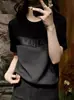 Top Suelto de Manga Corta con Bloques de Color Negro para Mujer, Nuevo Estilo Verano 2026, Camiseta Elegante y a la Moda que Disimula la Figura
