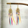 Verano Bohemio Versátil Retro Lujo Ligero Sensación de Alta Gama Borla de Plumas Pendientes Largos Exagerados Pendientes Colgantes para Mujer