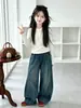 Pantalones Curvos Estilo Retro Americano para Niñas 2026 Nuevo Estilo Otoño para Niños Mayores, Bolsillo Trasero en Relieve Pantalones de Pierna Ancha, Pantalones Harem, Pantalones Largos