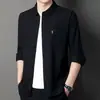 Camisa Social Masculina de Manga Longa para Meia-idade, Cor Sólida, Algodão, Casual, Nova de Fábrica, Coleção Primavera/Outono 2023
