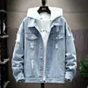 Casaco jeans masculino outono estilo coreano na moda ins versátil bonito solto casual rasgado jaqueta roupas masculinas