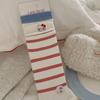 Calcetines Acampanados Sin Costuras de Micro-Presión Calcetines Lindos con Bordado de Kt para Mujer Rayas de Bloques de Color Dibujos Animados Colores Contrastantes Calcetines de Media Pantorrilla para Estudiantes