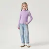 Camiseta Base 25 Otoño e Invierno Nuevo Estilo Niñas Doble Encaje Color Sólido Camiseta Tops para Bebé Camisetas para Niños Cuello Semi-Alto Manga Larga