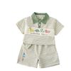 Traje de manga corta a rayas de verano para niños, novedad de verano 2025, conjunto de dos piezas de camisa POLO de dinosaurio para bebé de moda coreana