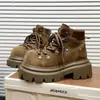 Botas Martin de Alta Gama Estilo Europeo para Mujer, Nueva Moda Otoño e Invierno 2026 Botines con Cordones de Gamuza de Suela Gruesa para Aumentar la Altura