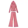 Moletom com Capuz e Zíper Cardigan Derong Yoga + Calça Flare com Cordão de Cintura Alta Calças Casuais Roupa Esportiva para Mulheres