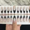 Uñas francesas postizas negras con purpurina fina, estilo ballet corto negro simple, uñas postizas al por mayor