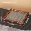 Bandeja de Cristal de Madera de Nogal Ondulada Estilo Antiguo para Comedor del Hogar, Bandeja Pequeña para Té para Cocina, Bandeja de Almacenamiento para Mesa de Café