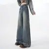 Jeans Americano High Street Style Solto de Perna Larga Emagrecedor Reto em Azul Vintage, Comprimento Estendido, Coleção de Primavera