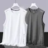 Chaleco de seda de hielo para hombre, cuello redondo fino, malla, transpirable, secado rápido, deportivo, chaleco ancho, prenda exterior, sin mangas de verano para hombre