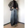 Jeans Americano Retro com Salpicos de Grafite para Mulheres 2026 Novo Design Nicho Solto Versátil Perna Reta Calças Casuais