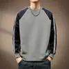 Sudadera de manga larga de alta gama con bloques de color estilo americano de marca moderna para hombre, nueva para primavera y otoño, camisa básica suelta casual con cuello redondo