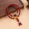 Pulsera de Cinabrio para Mujer Doble Círculo Flor de Loto Colgante Pixiu para Mujer Cuerda de Mano Vintage Sencilla Bolsa de la Fortuna de Cinabrio Regalo de Este Año