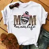 Talla Europea TransfronterizaCamiseta de Moda para Mujer Estampado de Corazón de Leopardo Negro Top Gráfico de Manga Corta para Mujer