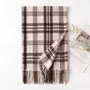 Cachecol Lenço de Cashmere Sintético, Cachecol Versátil de Xadrez de Outono e Inverno de Alta Qualidade para Estudantes, Elegante Cachecol Coreano de Xadrez com Franjas