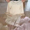 Conjunto de Niña Timo Otoño Estilo Coreano Lindo Patito Chaleco de Punto Camisa Base Cuello de Muñeca para Bebé Estilo de Moda