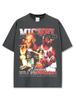 Camiseta de manga corta con estampado retro americano de estilo transfronterizo, lavada, de manga larga, cuello redondo, holgada, 420 g, con capucha para hombre