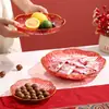 Nuevo plato de frutas Jinfu para uso doméstico en la sala de estar, plato de frutas con forma de flor, plato rojo festivo para inauguración de casa, bandeja de dulces, plato para snacks de Año Nuevo y frutas secas