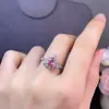 Ventas Directas de Fábrica Anillo de Turmalina Pura Natural Plata de Ley S925 Incrustado Cristal Color Fuego Limpio Buena Piedra Principal 6*6mm