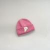 Otoño e Invierno letra P simple estándar gorro de melón tejido para niños color sólido bebé cálido gorro de lana