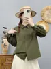 Camisa blanca de algodón puro para mujer, estilo holgado y casual, adecuada para primavera y otoño, talla petite, manga larga, hombros de corte regular