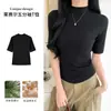 K2962 Camiseta Premium de Gola Meia-Alta com Cinco Mangas para Mulheres, Top de Base Lyocell Slim-Fit de Manga Curta para o Verão