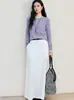 26 Moda Femenina Nueva de Primavera Camiseta Básica Simple de Seda y Lino, Top Casual Ligeramente Fresco de Lino y Lyocell de Manga Larga, Amigable con la Piel