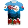 Ropa Festiva de Santa Claus Nueva Europea y Americana 2024 Impresión Digital 3D Juvenil Casual Holgada Cuello Redondo Manga Corta
