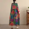 Vestido Estampado Literario Retro 2025 para Mujer Primavera y Otoño Manga Larga Simple Algodón Largo Dobladillo Largo Suelto Falda de Encaje para Mujer