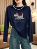 Elegante y versátil look de dos piezas, camiseta blanca de algodón puro con cuello redondo y manga larga para mujer, estilo commuter, top moderno que rejuvenece
