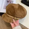 Boina Retro de Ante para Mujer, Sombrero Versátil de Otoño e Invierno para Adelgazar la Cara, Estilo Newsboy Painter con Circunferencia de Cabeza Grande