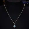 Set de Joyería de Collar y Aretes de Flor de Cuatro Hojas Turquesa Azul Exquisito Versátil Chapado en Oro para Mujeres Enviado Dentro de 48 Horas