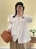 Camisa de Manga Larga con Encaje de Estilo Fresco y Pequeño, Estilo Japonés, Solapa Grande, Abotonadura Sencilla, Casual, Combinable con Todo, Cárdigan Top Suelto