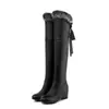 Botas elásticas altas hasta la rodilla para mujer, nuevos zapatos de plataforma de tacón alto impermeables de otoño e invierno con cordones traseros y aumento interno de altura, botas largas de suela gruesa