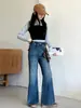 Calça Flare Jeans para Meninas 2026 Outono Novo Estilo para Crianças Maiores, Bolsos Traseiros com Aba, Calça Longa Emagrecedora para Alunos do Ensino Fundamental