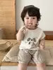 Categoria a 95% Algodão Conjunto de Verão Fino para Bebê Estampa de Desenho Camiseta de Manga Curta + Calcinha de Listras Verticais Conjunto de Duas Peças para Homem