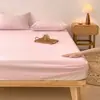 Sábana bajera de color liso, una pieza, algodón lavado, funda de cama antideslizante para una persona, protector de colchón de cobertura total, juego de tres piezas