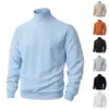Ropa de punto europea de talla estándar para otoño e invierno, uso diario, casual para exteriores, color liso, jacquard de moda, cuello alto, suéter cálido para hombre