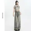 Pantalones Anchos Lavados Vintage Old para Mujer 2024 Otoño Nuevos de Cintura Alta Adelgazantes Sueltos Rectos Pantalones Mopa