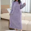 Conjunto de Pijama para Mujer Transfronterizo, Cardigán Largo Grueso de Coral Fleece Espeso para Invierno, Ropa de Casa de Franela que se Puede Usar Afuera
