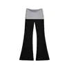 Calça Casual Micro Costura Feminina Primavera e Verão Nova Estudante Solta Versátil Combinação Slim Combinação de Cores Wide Leg Esportiva Longa Tendência