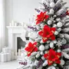 Flores Decorativas de Natal Transfronteiriças Adequadas para Guirlandas de Cipó e Decorações de Árvore de Natal, Podem Ser Equipadas com Hastes de Flor com Clipe, em Estoque do Fabricante