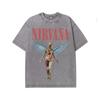 Camiseta solta vintage estilo batik desbotada e desbotada da banda Nirvana Cobain