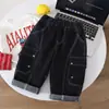 Calça Jeans de Trabalho Q08 para Meninos, Novo Estilo Outono, Calça Longa Solta para Meninos, Calça Casual da Moda Coreana para Crianças